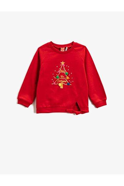 Koton Sweatshirt New Year Themed Pompom Detailed Glitter Crew Neck