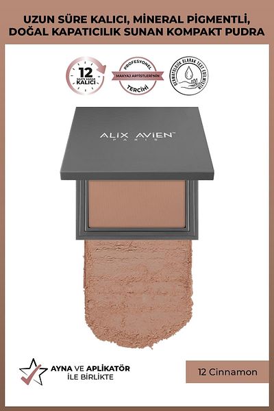 Alix Avien Compact Powder - Lasting Up to 12 Hours - Cold Skin Bottom Tone - Compact Powder 12 Cinnamon