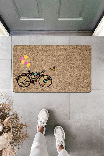 Dormot Home High Quality Digital Printing Single Bike Graphic Door Front Mat with Balloon Cafcaf