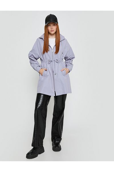 Koton Hooded Trench Coat with Tie Waist and Pocket Detail