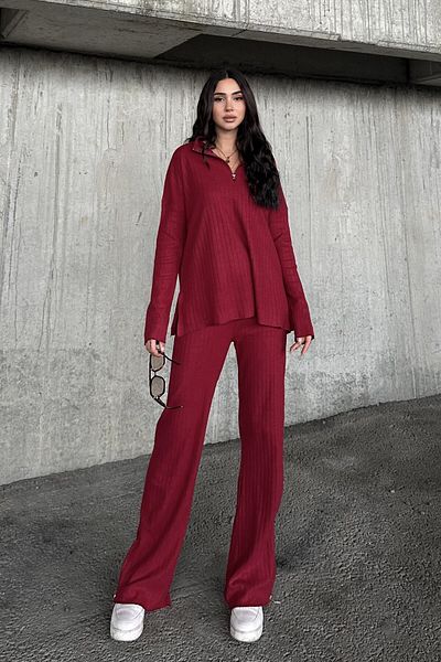 New Now Zippered Collar Long Sleeve Bluz with Slipping Slipping Side Zippered Pants Suit