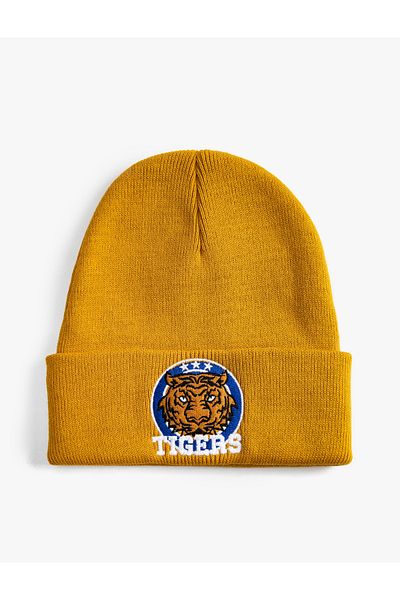 Koton Basic College Beanie with Tiger Embroidered Fold Detailed