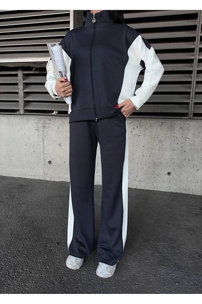 sportiness Wide Leg Modal Fabric Tracksuit Set with Overized Garnish Zipper
