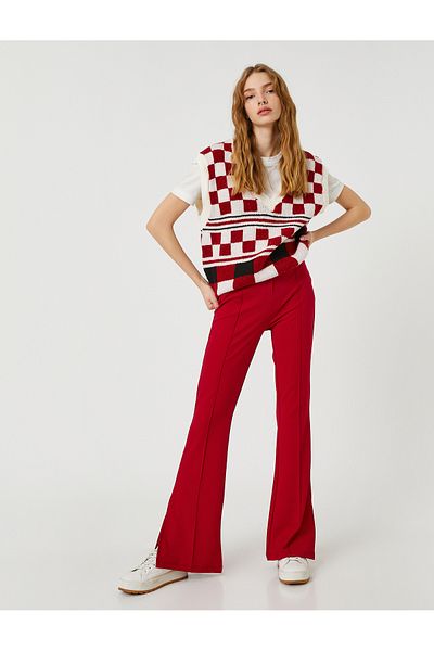 Koton Spanish Leg Pants Slit Detailed Ribbed Zipper Closure