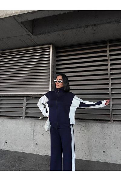 sportiness Wide Leg Modal Fabric Tracksuit Set with Overized Garnish Zipper