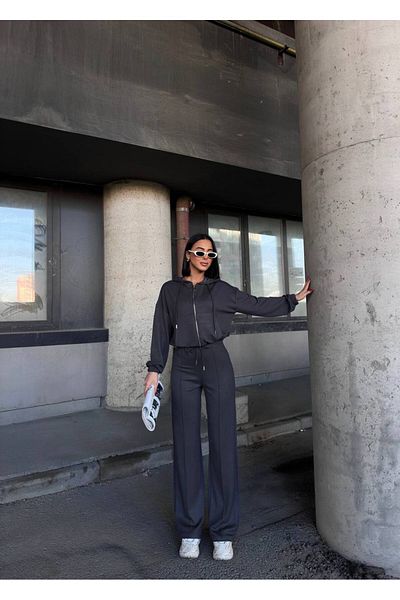 sportiness Hooded Zipper Wide Leg Modal Fabric Tracksuit Suit