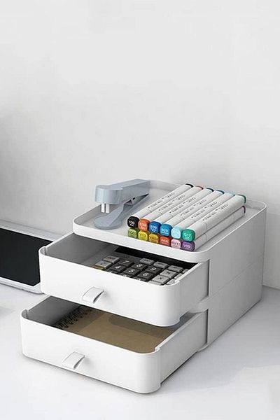 Fesya Home White Makeup Organizer with 2 Drawers and 2 Layers - Multi-Purpose