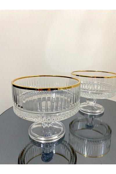 Paşabahçe Elysia Gold Ice Cream Bowl Set of 2 Glass Footed Bowls
