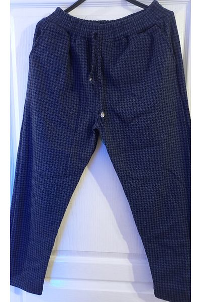 Anne Er Clothing Oversized Winter Cotton Trousers Blue Print Double Pockets