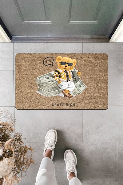 Dormot Home High Quality Digital Printing Crazy Rich Teddy Bear and Dollars Door Front Mat