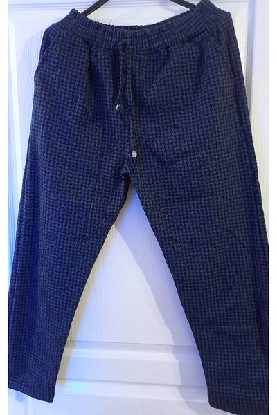 Anne Er Clothing Oversized Winter Cotton Trousers Blue Print Double Pockets