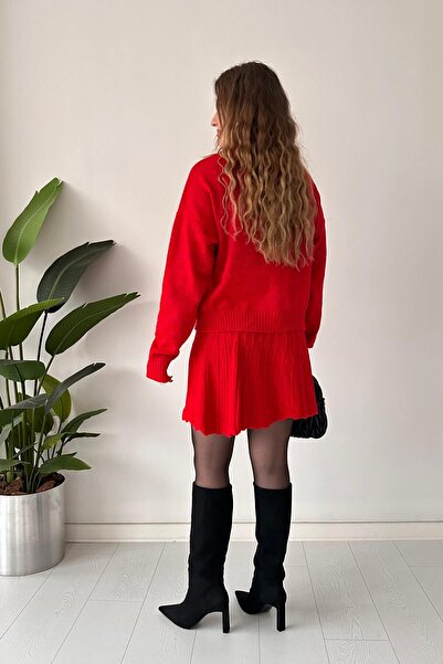 MaziButik Red Flared Knitwear Set
