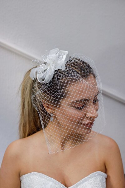 Turkuaz Gelin Saç Aksesuarı / Nikah Düğün Taş Çiçek Beyaz Taç