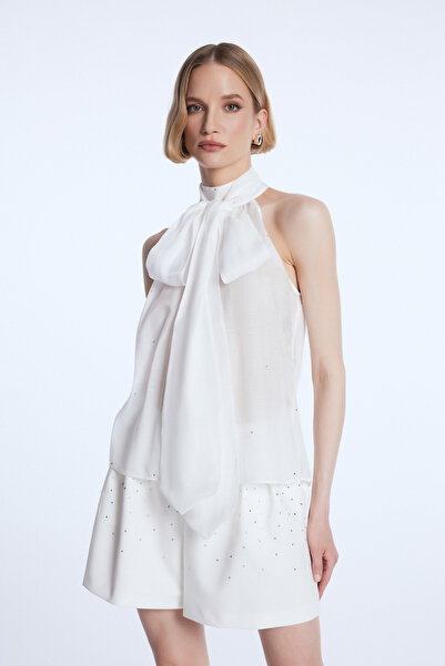 adL Mert Aslan Büzgülü Halter Yaka Bluz