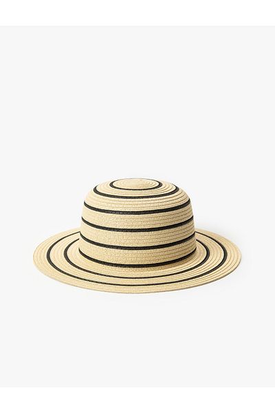Koton Striped Straw Fedora Hat