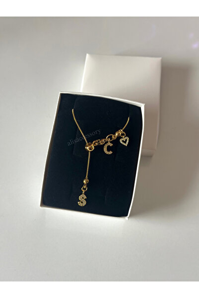 Alis Accessory 2 harfli kalpli asansör kolye çelik zincir