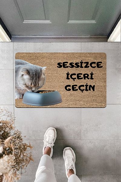 Dormot Home High Quality Digital Printing Enter Quietly Cat Eats Door Front Mat