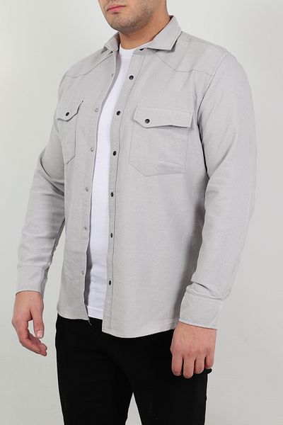 Ofzensport Men's Slim Fit Gray Denim Shirt