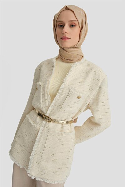 Armine Kumaşı Simli Ceket 24k5712 Ekru