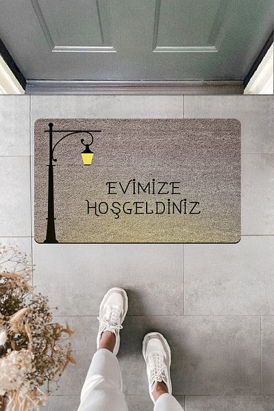 Dormot Home Welcome to Our Home Gray Door Front Mat with High Quality Digital Printing Street Light