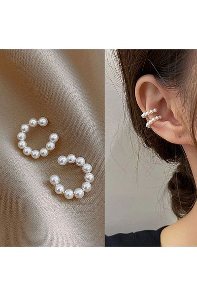 modernist Women's Pearl Cartilage Earrings