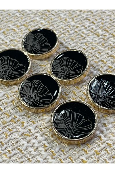 ODDA TASARIM ATÖLYESİ 23 mm Epoxy, Laser Cut Flower Pattern Black Gold Cereve Knob