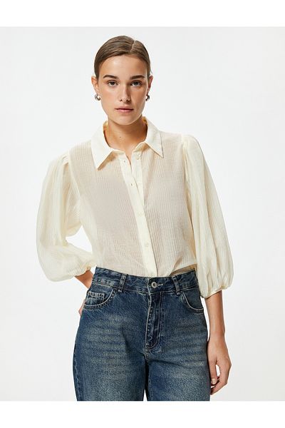 Koton Semi Transparent Balloon Sleeve Shirt - 3/4 Sleeve Texture