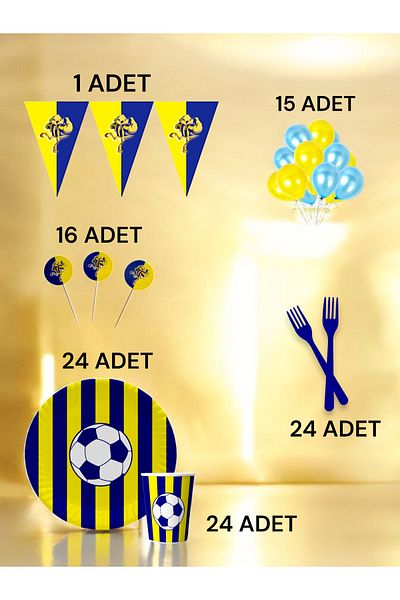 VibeHome 24-Person Navy Blue Yellow Fan m Pack - Birthday Party and Fun Events
