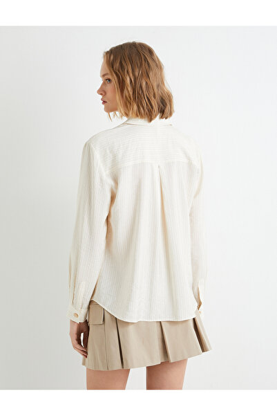 Koton Uzun Kollu Gömlek Cepli Düğmeli Viskon Karışımlı