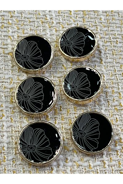 ODDA TASARIM ATÖLYESİ 23 mm Epoxy, Laser Cut Flower Pattern Black Gold Cereve Knob