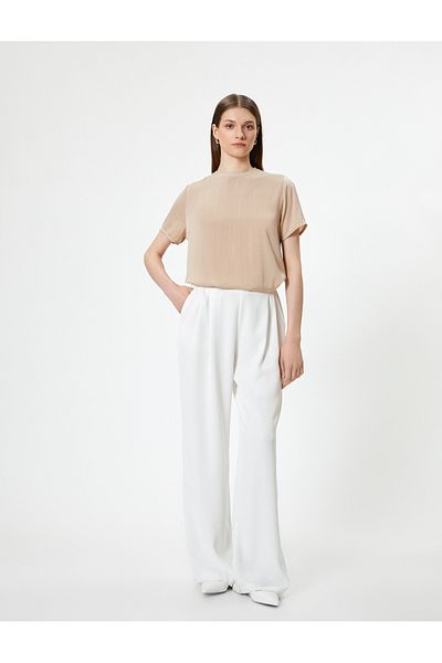 Koton Satin Aerobin Blouse - Short Sleeve, Crew Neck, Comfortable Fit