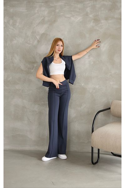 Velista Oversized Zippered Grass Detail Wide Leg Modal Fabric Tracksuit Set
