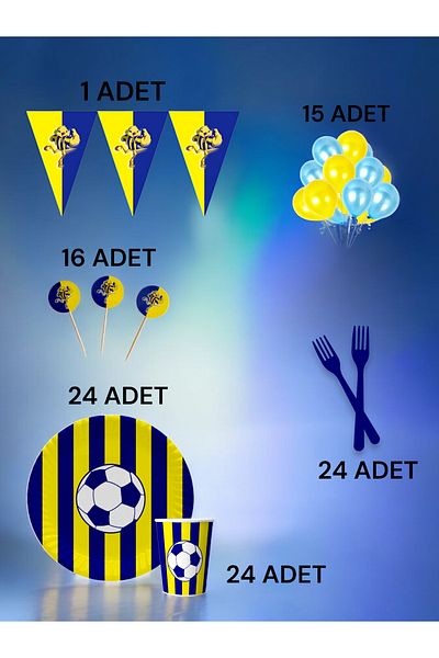 VibeHome 24-Person Navy Blue Yellow Fan m Pack - Birthday Party and Fun Events