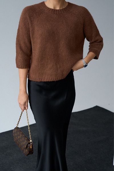 LOOSH Pulover raglan cu gât roșu Bitter Brown pentru damă