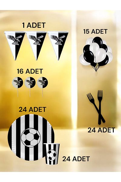VibeHome Black and White Fan m Pack for 24 - Birthday Party and Fun Events