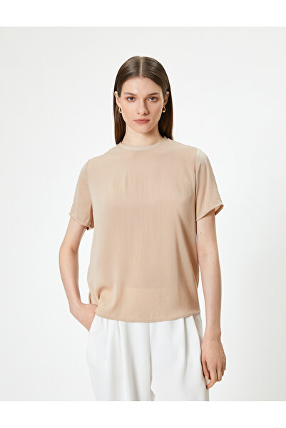 Koton Satin Aerobin Blouse - Short Sleeve, Crew Neck, Comfortable Fit