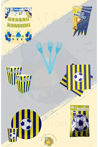 Evabrite مجموعة مستلزمات حفلات أعياد الميلاد لـ 8 أشخاص باللون الأصفر والأزرق...