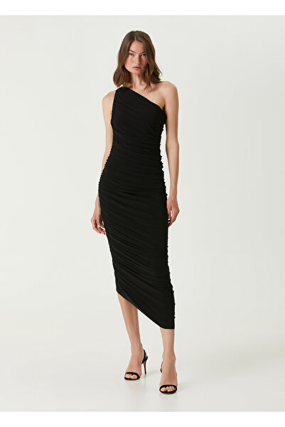 Norma Kamali Siyah Midi Kokteyl Elbise