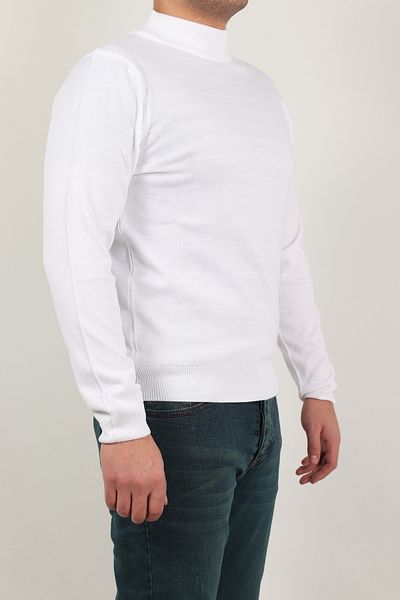 Ofzensport Men's White Slim Fit High Top Cotton Knitwear Sweater