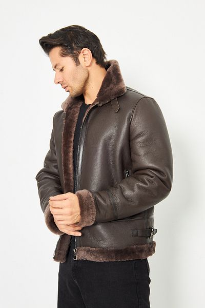 By Marki Marki Brown Genuine Nubuck Pilot Coat - 75 Cm, Fur Inside Surface, Limited Edition 500622