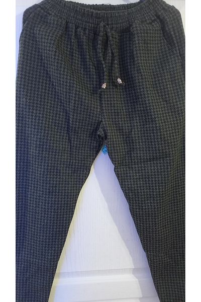 Anne Er Clothing Oversized Winter Cotton Trousers Khaki Print Double Pockets