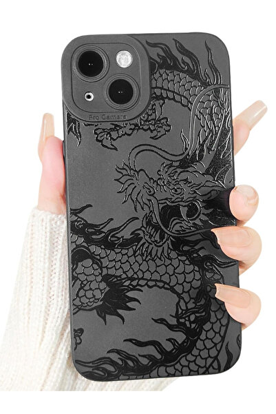 KVK PRİVACY İphone 15 Uyumlu Kılıf Mat Siyah Ejderha Desenli Darbelere Dayanı...