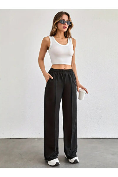 CAONNES بنطال رياضي أسود فضفاض وقابل للتمدد ومريح من القماش SHAH FASHION