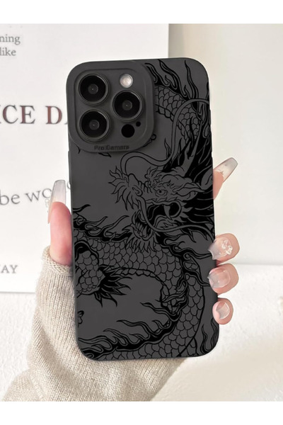 KVK PRİVACY İphone 15 Pro Max Uyumlu Kılıf Mat Ejderha Desenli Yumuşak Kamera...