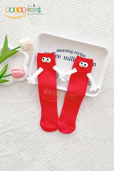 Color Socks Red Children's Magnetic Hand Holding Socks (Without Heel)