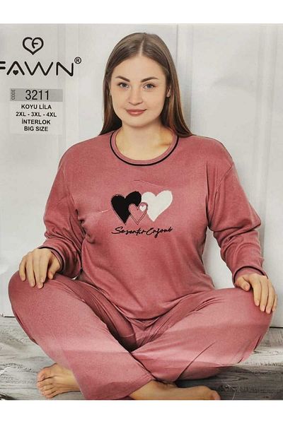 FAWN Pink Plus Size Interlock Mother Pajamas Set - 3211