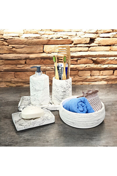 Chiko Mall Set de accesorii pentru baie din beton cu tematică de marmură la m...