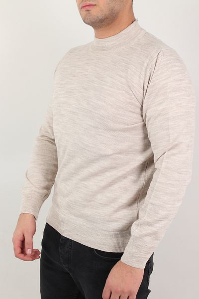 Ofzensport Men's Beige Slim Fit High Top Cotton Knitwear Sweater
