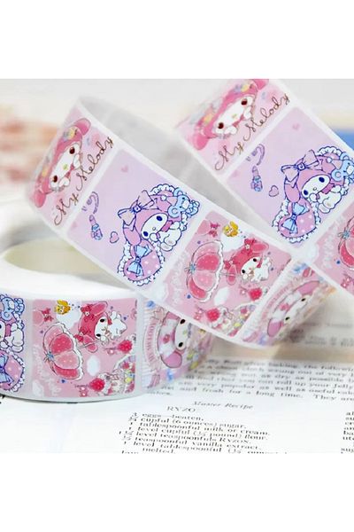 Gekan Kuromi Cinnamoroll Mymelody Pompompurin Pochacco Hello Kitty Patterned Roll Sticker 1 Roll (500 Pcs)