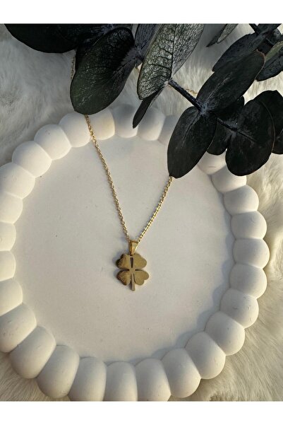 stainless steell Altın Rengi Yonca Kolye- Çelik Yonca Kolye